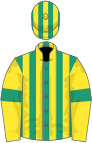 Emerald green and yellow stripes, yellow sleeves, emerald green armlets