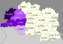 Доля поляков по районам >5% (18,66%) 2–5% 1–2% 0,5–1% <0,5%