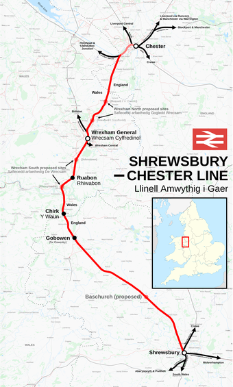Map of the Shrewsbury–Chester line