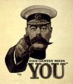 Autre version de l’affiche qui reprend fidèlement la légende figurant sur la couverture de London Opinion : Your Country Needs YOU (Votre pays a besoin de vous), sans le mot britons (désignant les britanniques), formule plus appropriée pour s’adresser, par exemple, aux citoyens des dominions et autres pays alliés du Royaume-Uni.