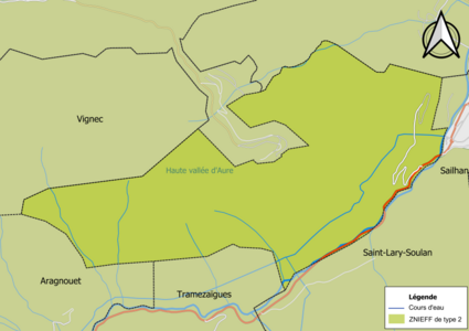 Carte de la ZNIEFF de type 2 sur la commune.