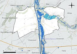 Carte en couleur présentant le réseau hydrographique de la commune