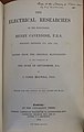 Página de cobertura de una copia de 1879 de "Las investigaciones eléctricas del Honorable Henry Cavendish FRS"