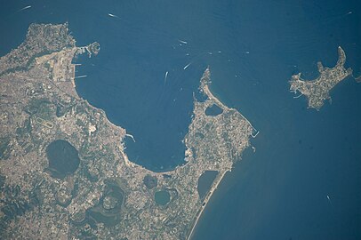 photo, taken from International Space Station, Campi Flegrei (Phlegrean Fields), island Procida