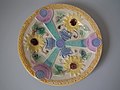 Lear Dessert plate, coloured glazes majolica, c. 1880, sunflowers pattern