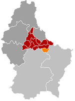 Комуна Медернах (помаранчевий), кантон Дикірх (темно-червоний) та округ Дикірх (темно-сірий) на карті Люксембургу