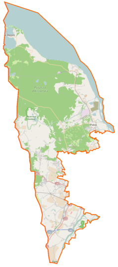 Mapa konturowa powiatu polickiego, po prawej znajduje się punkt z opisem „Raduń”