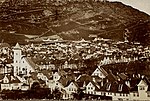 Mariakirken med 1 tårn under rehabilitering på 1860-tallet. Foto: Marcus Selmer - Spesialsamlingene til Universitetsbiblioteket i Bergen