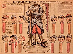 Découpages Pellerin : Imagerie d'Épinal no 17 (tirettes) - série de guerre (1915) : le poilu-type.