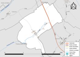 Carte en couleur présentant le réseau hydrographique de la commune