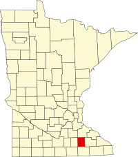 Map of Minnesota highlighting Dodge County