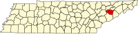 Map of Tennessee highlighting Jefferson County