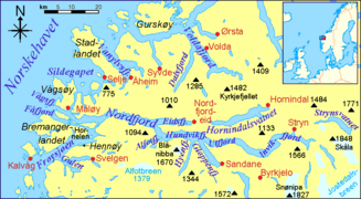 Map of Nordfjord and adjacent lakes