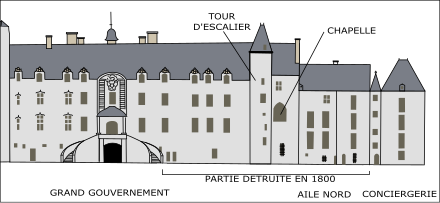 Schéma représentant les façades du logis reconstituées.