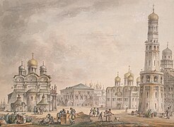 Vista de la plaça de la catedral del Kremlin de Moscou. 1797. Museu de l'Hermitage