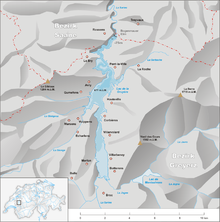 Localisation du lac de Montsavens au sud-est du lac de la Gruyère.