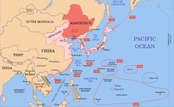 Location of Manchukuo (red) within Imperial Japan's sphere of influence.