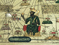 Mansa Mussa retratado num atlas catalão de 1375. O texto do mapa diz: "Este senhor negro é chamado Muça Mali, senhor dos negros da Guiné. Tão abundante é o ouro que foi achado no seu país que ele é o mais rico e nobre rei em toda a terra"