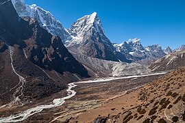 Mount Cholatse in Chola Valley, Glacial river, Moraine, Nepal, Himalayas.jpg