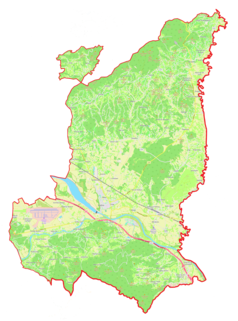 Mapa konturowa gminy Brežice, na dole znajduje się punkt z opisem „Laze”