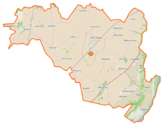 Mapa konturowa gminy Pruszcz, u góry nieco na prawo znajduje się punkt z opisem „Bagniewko”