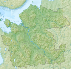 Mapa konturowa obwodu archangielskiego, u góry po lewej znajduje się punkt z opisem „Zatoka Dwińska”