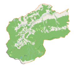 Mapa konturowa gminy Zawoja, na dole znajduje się punkt z opisem „Norczak”