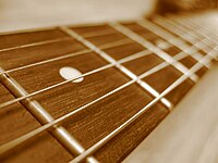 Guitar fretboard closeup