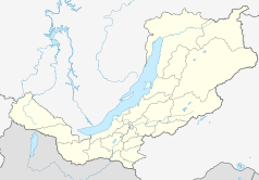 Mapa konturowa Buriacji, na dole po lewej znajduje się punkt z opisem „Zakamiensk”