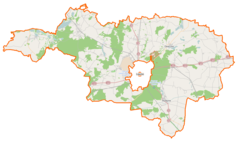 Mapa konturowa powiatu leszczyńskiego, u góry po lewej znajduje się punkt z opisem „Brenno”