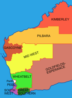 Pilbara na mapě Západní Austrálie