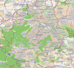 Mapa konturowa Stuttgartu, u góry znajduje się punkt z opisem „Stuttgart-Feuerbach”