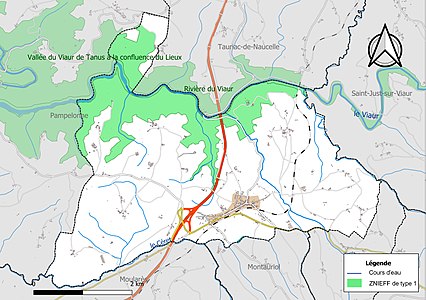 Carte des ZNIEFF de type 1 sur la commune.