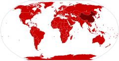   Provável origem (China continental)   Países com presença confirmada do vírus