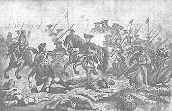 Karl XII. mitten in der Schlacht bei Golowtschin