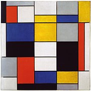 Kompono de ses koloroj: Kompono A, de Piet Mondrian, 1920.