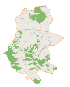 Mapa konturowa gminy Dębno, u góry nieco na prawo znajduje się punkt z opisem „Biadoliny Szlacheckie”