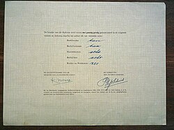 Mulo-B diploma (1965) achterzijde met handelsaantekening (=middenstandsdiploma)