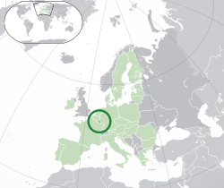 Lega Luksemburga (temno zeleno) na Evropski celini (sivo) — v Evropski uniji (svetlo zeleno)