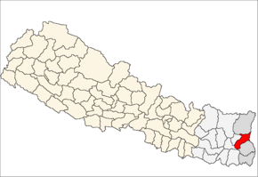 Panchthar District i Mechi Zone (grå) i Eastern Development Region (grå + lysegrå)