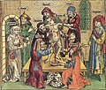 La leyenda del asesinato ritual. Xilografía antijudía de Hartmann Schedel, Las Crónicas de Núremberg, Alemania, 1493, fol. 254v.
