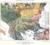 Distribución étnica del territorio europeo del Imperio turco hacia 1876.