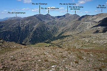 Vue du pic de Serrère dominant le fond de la vallée de Ransol.