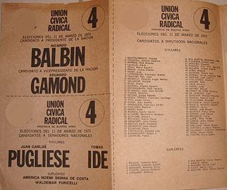 Boleta electoral Balbín-Gamond