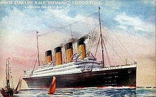 Il Britannic in mare con la livrea tipica della White Star Line originariamente programmata