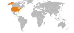 Map indicating locations of Guatemala and USA