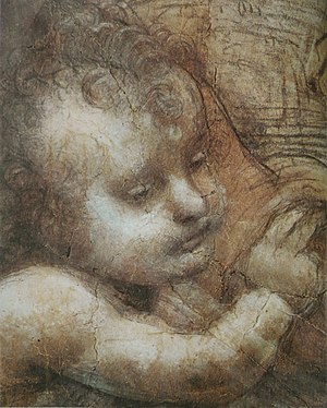 Dessin au crayon à papier représentant la tête d'un bébé.