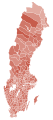 Map showing the voting shifts from the 1991 to the 1994 election. Darker blue indicates a municipality voted more towards the parties that formed the centre-right bloc. Darker red indicates a municipality voted more towards the parties that form the left-wing bloc.