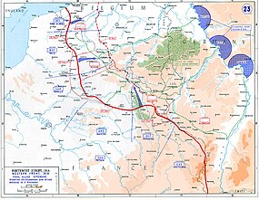 Mapa závěrečné spojeneckého ofenzívy na západní frontě v roce 1918