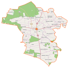 Mapa konturowa gminy Zwoleń, w centrum znajduje się punkt z opisem „Zwoleń”